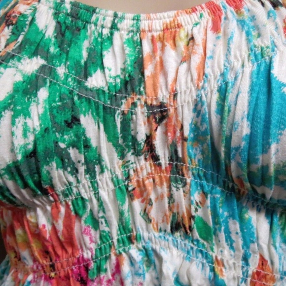 Watercolor Cap Sleeve Smocked Babydoll Tunic XS S - Picture 5 of 5